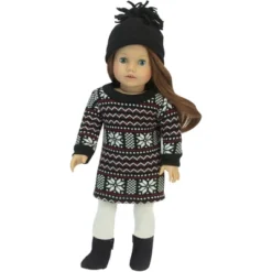 Sophia’s Fair Isle Sweater Dress And Hat For 18" Dolls, Black