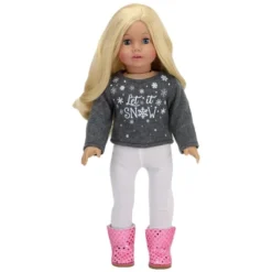 Sophia's - 18" Doll - "Let It Snow" Sweater, Lace Skirt, Leggings, Earmuffs, Pocket Scarf & Ewe Boots - Grey/White/Pink -Doll Paradise Shop GUEST 0d0a36d6 040a 4204 9bbd 476e388ae498
