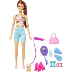 Barbie Wellness Workout Outfit Roller Skates And Tennis With Puppy