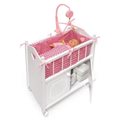 Badger Basket Cabinet Doll Crib With Chevron Bedding And Free Personalization Kit - White/Pink -Doll Paradise Shop GUEST 284a213e 9e2a 49ed be2e 38d53669f08d