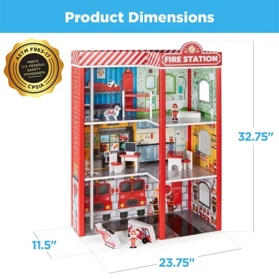 Best Choice Products 32in Kids 3-Story Pretend Wooden Fire Station Play Set Toy, W/ 2 Vehicles, 12 Accessories, 5 Rooms 6 Best Choice Products 32in Kids 3-Story Pretend Wooden Fire Station Play Set Toy, W/ 2 Vehicles, 12 Accessories, 5 Rooms - Image 6