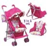 Adora Doll Accessories 3-in-1 Stroller, Car Seat, Back Pack Carrier, Perfect For Kids 3 Years & Up, Pink (217602)