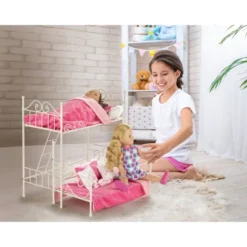 Badger Basket Scrollwork Metal Doll Loft Bed With Daybed And Bedding - White/Pink