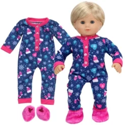 Sophia’s Hot Cocoa Pajama Onesie With Fuzzy Slippers For 15” Baby Dolls, Navy/Hot Pink -Doll Paradise Shop GUEST 62889265 af94 4f7d 8357 b8419f9e031e