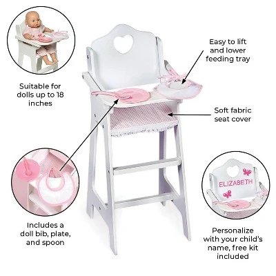 Badger Basket Doll High Chair With Accessories And Free Personalization Kit - White/Pink/Gingham 9 Badger Basket Doll High Chair With Accessories And Free Personalization Kit - White/Pink/Gingham - Image 9