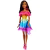 Barbie 28" Large Doll With Dark Brown Hair And Rainbow Dress