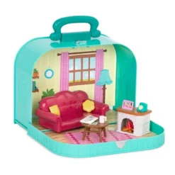 Li'l Woodzeez Toy Furniture Set In Carry Case 13pc - Travel Suitcase Living Room Playset