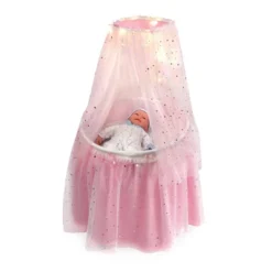 Badger Basket Sweet Dreams Round Doll Bassinet With Canopy And LED Lights - Pink/White/Stars -Doll Paradise Shop GUEST 91243054 4be9 4233 ab23 abda96442be2
