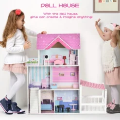 Qaba Kids Wooden Multi-Level Dream House Villa Kit With Furniture And Accessories -Doll Paradise Shop GUEST 9806cde6 7467 4888 afbe 7167465ac474