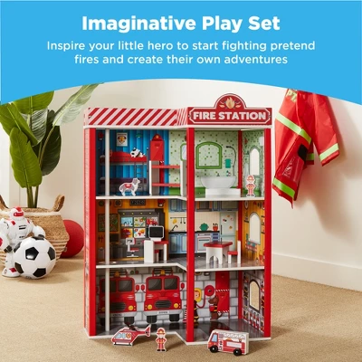 Best Choice Products 32in Kids 3-Story Pretend Wooden Fire Station Play Set Toy, W/ 2 Vehicles, 12 Accessories, 5 Rooms 1 Best Choice Products 32in Kids 3-Story Pretend Wooden Fire Station Play Set Toy, W/ 2 Vehicles, 12 Accessories, 5 Rooms