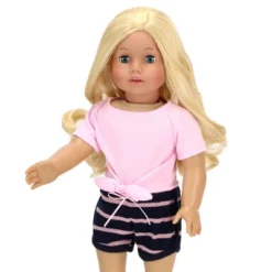 Sophia’s 2 Piece Summer Outfit With Tie Front Tee And Striped Shorts For 18" Dolls, Pink/Navy -Doll Paradise Shop GUEST bfe61989 66a1 44d7 8652 0fab1cdc9ba2
