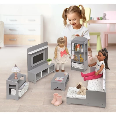 Media Room Furniture Set For 18" Dolls - Gray/White 1 Media Room Furniture Set For 18" Dolls - Gray/White