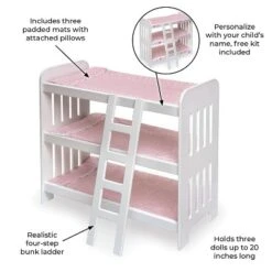 Badger Basket Triple Doll Bunk Bed With Ladder, Bedding, And Free Personalization Kit - Pink Gingham -Doll Paradise Shop GUEST de75445c e4d4 4d1b 8bd7 36d53c4e3857