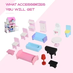 Qaba Kids Wooden Multi-Level Dream House Villa Kit With Furniture And Accessories -Doll Paradise Shop GUEST ecc15b97 12c9 4c53 a7da 625959b58b5d