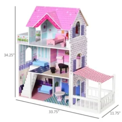 Qaba Kids Wooden Multi-Level Dream House Villa Kit With Furniture And Accessories -Doll Paradise Shop GUEST f9159f7a 3eb1 43c2 bfce 2c96189e6b41