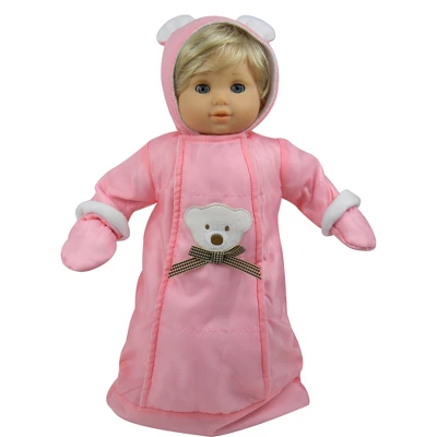 Sophia’s Polar Bear Bunting Snowsuit Sack For 15" Dolls, Pink 2 Sophia’s Polar Bear Bunting Snowsuit Sack For 15" Dolls, Pink - Image 2